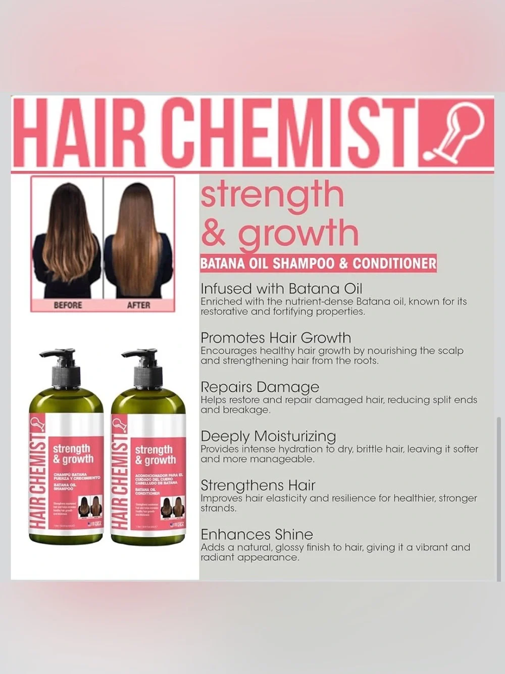 Hair Chemist Batana Strengthening Shampoo& Conditioner plus Oil Set -NEW IN BOX